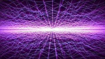 Abstract cyber space visualization with bright purple energy lines and glow effect on a dark background. Animated wallpaper for science, digital technology and artificial intelligence, 4k , 60fps video