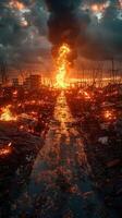 Apocalyptic Blaze. A Fiery Path Amidst Ruins photo