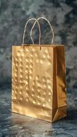 Golden Elegance. A Luxurious Embossed Gold Shopping Bag photo