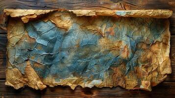 A Tapestry of Time. Weathered Map on Aged Wood photo