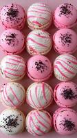 Elegant Assortment of Decorated Pink and White Macarons photo