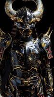 Majestic Warrior. A Gleaming Armor with Intricate Golden Designs photo