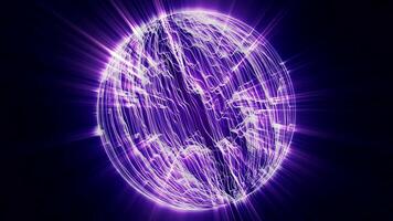 Abstract shiny sphere made of bright hi-tech lines and waves of energy with shine and glow effect on a dark background , motion graphics , seamless loop animation , 4k , 60 fps video