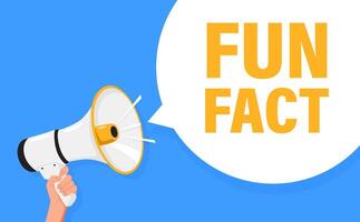 Fun fact. Hand hold megaphone speaker for announce. Attention please. Shouting people, advertisement speech symbol vector