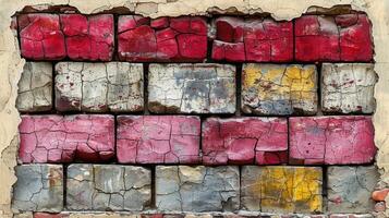 un mosaico de tiempo. resistido pintar en Clásico ladrillos foto