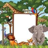 Banner Blank in the rainforest scene with wild animals vector