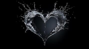 Heart made of water splashes on black background photo