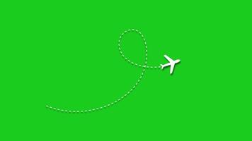 Animation of airplane traveling with a path on green background. 4K Resolution video