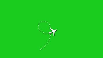 Animation of airplane traveling with a path on green background. 4K Resolution video