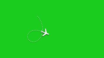 animatie van vliegtuig op reis met een pad Aan groen achtergrond. 4k resolutie video