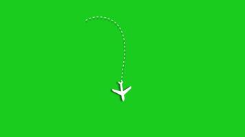 Animation of airplane traveling with a path on green background. 4K Resolution video
