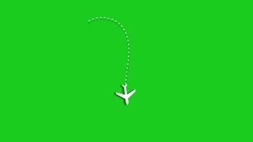 Animation of airplane traveling with a path on green background. 4K Resolution video