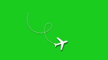 animazione di aereo in viaggio con un' sentiero su verde sfondo. 4k risoluzione video