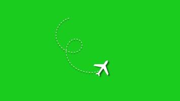 Animation of airplane traveling with a path on green background. 4K Resolution video