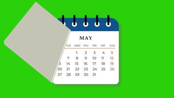 Calendar Flipping Pages Animation Monthly On Green Background. Full Hd. 4K video