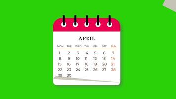 Calendar Flipping Pages Animation Monthly On Green Background. Full Hd. 4K video