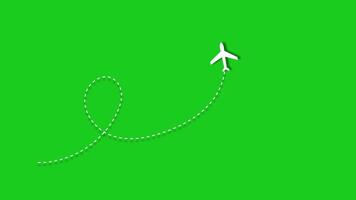 Animation of airplane traveling with a path on green background. 4K Resolution video