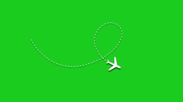 Animation of airplane traveling with a path on green background. 4K Resolution video