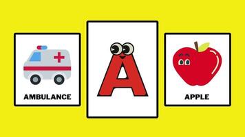 abc alfabeto prescolastico apprendimento video animazione giallo sfondo.