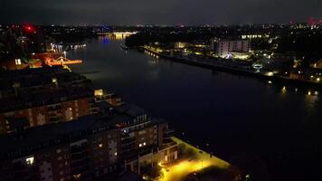 High Angle Night Footage of Illuminated Wandsworth Central London at River Thames, London, England UK. April 24th, 2024 video