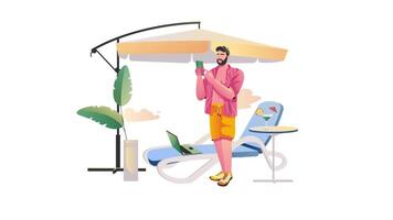 man sitting under umbrella drinking a beer video