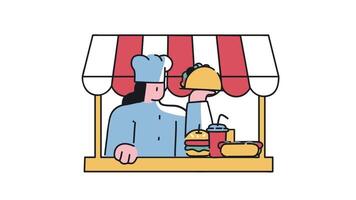 un' donna è Tenere un' Hamburger a un' cibo In piedi video