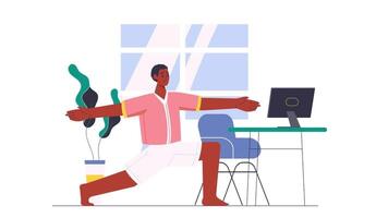 man doing yoga in the office, illustration video