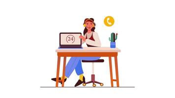 un mujer sentado a un escritorio con un ordenador portátil video