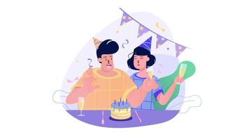happy birthday illustration of a couple celebrating their birthday video