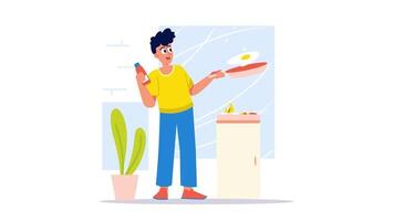 man cooking food in the kitchen, flat illustration video