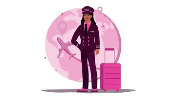 uma mulher dentro uma uniforme com uma mala de viagem video