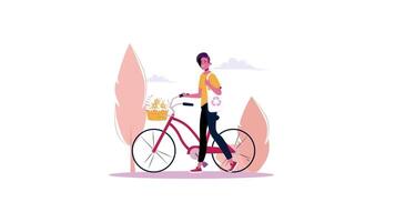 a woman is riding a bike with a basket video