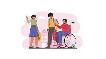 illustration of a disabled person and his friends video