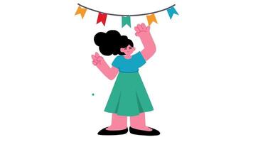 a cartoon woman holding up a colorful flag video