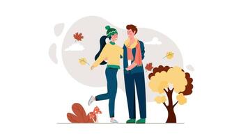 couple in the autumn park, illustration video