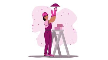 a woman in pink is holding a lamp video