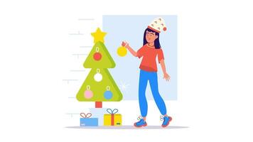 a woman decorating a christmas tree with ornaments video