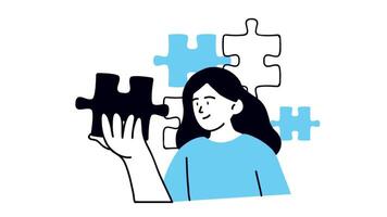 a woman holding a piece of puzzle video