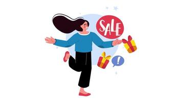 a woman is running with a sale sign video