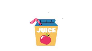 juice box with apple and straw illustration video