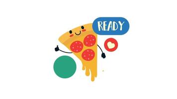 a pizza with a speech bubble that says ready video