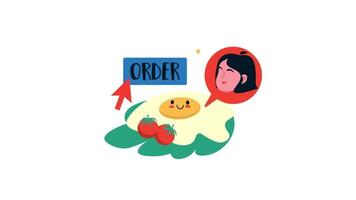 an illustration of a woman holding an egg and a strawberry video