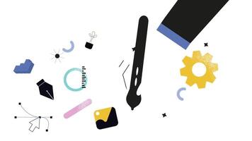 illustration of a hand holding a pen and a bunch of different objects video