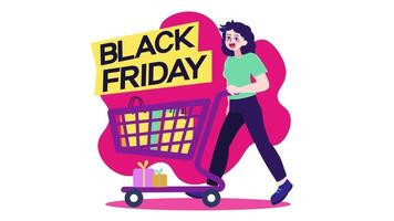 a woman pushing a shopping cart with black friday text video