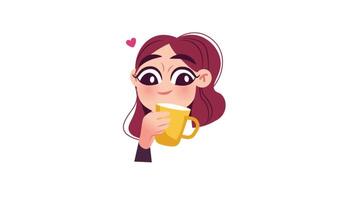 a cartoon woman drinking coffee video