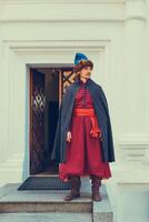 Portrait of a man in a medieval middle class costume. Retro style and historical clothes concepts photo