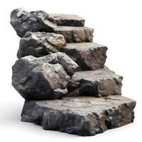 Black stone podium for product display. Rough stone blocks isolated on white background. Rock platforms photo