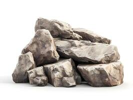 Black stone podium for product display. Rough stone blocks isolated on white background. Rock platforms photo