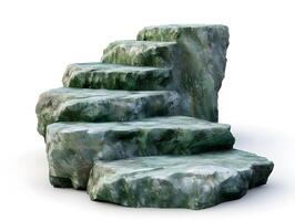 Black stone podium for product display. Rough stone blocks isolated on white background. Rock platforms photo