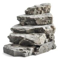 Black stone podium for product display. Rough stone blocks isolated on white background. Rock platforms photo